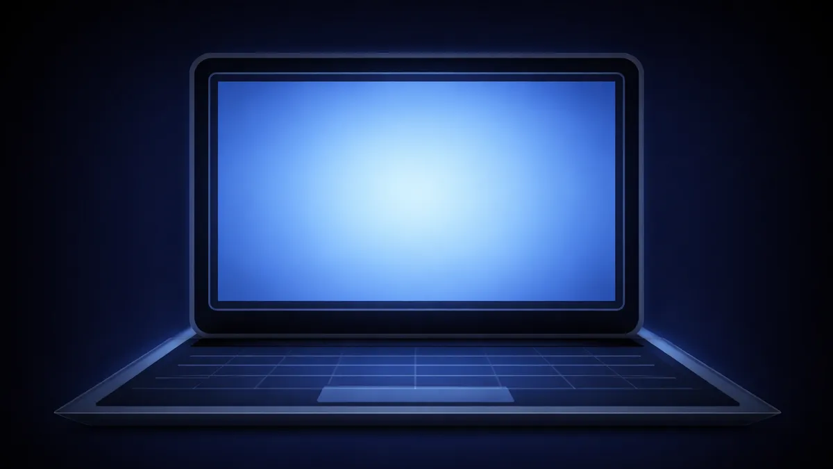 A dimly lit laptop glowing blue in a dark room