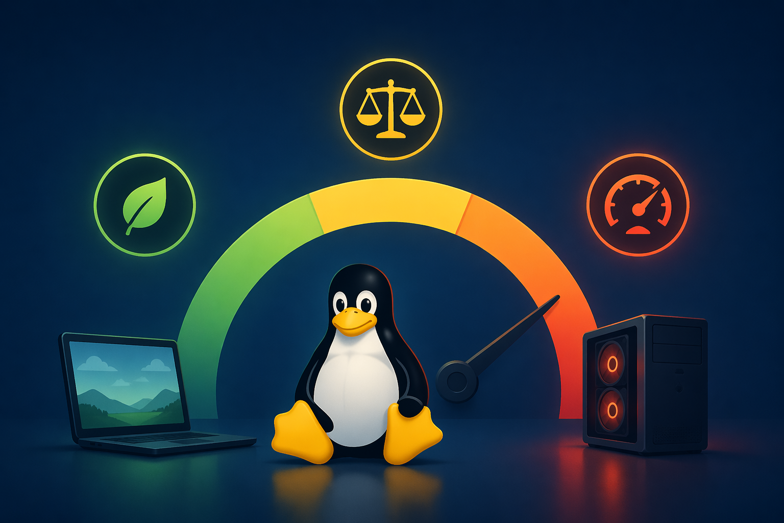 A laptop with power profile controls