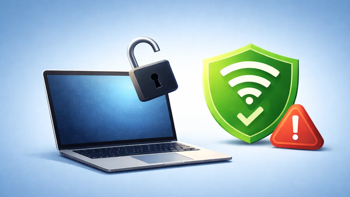 A laptop connected to a trusted wifi network