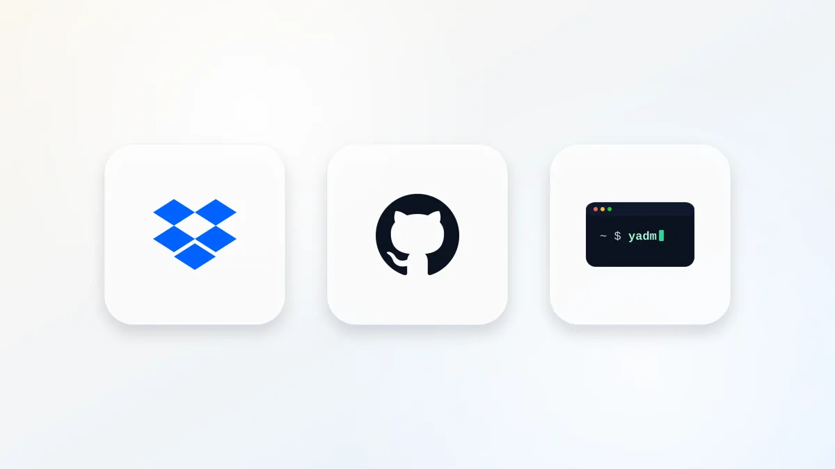 Dropbox, GitHub, and yadm logos